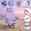 imageOutvita Backpack Beach Chair 5 Level Adjustable Positions Beach Chair with Back Storage Bag Cooler Pouch and Side Bags for Beach Poolside LawnPurple Pattern