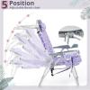 imageOutvita Backpack Beach Chair 5 Level Adjustable Positions Beach Chair with Back Storage Bag Cooler Pouch and Side Bags for Beach Poolside LawnPurple Pattern