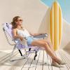 imageOutvita Backpack Beach Chair 5 Level Adjustable Positions Beach Chair with Back Storage Bag Cooler Pouch and Side Bags for Beach Poolside LawnPurple Pattern