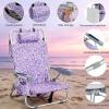 imageOutvita Backpack Beach Chair 5 Level Adjustable Positions Beach Chair with Back Storage Bag Cooler Pouch and Side Bags for Beach Poolside LawnPurple Pattern