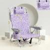 imageOutvita Backpack Beach Chair 5 Level Adjustable Positions Beach Chair with Back Storage Bag Cooler Pouch and Side Bags for Beach Poolside LawnPurple Pattern