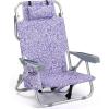 imageOutvita Backpack Beach Chair 5 Level Adjustable Positions Beach Chair with Back Storage Bag Cooler Pouch and Side Bags for Beach Poolside LawnPurple Pattern