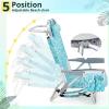imageOutvita Backpack Beach Chair 5 Level Adjustable Positions Beach Chair with Back Storage Bag Cooler Pouch and Side Bags for Beach Poolside LawnTiffany Blue Pattern