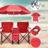 imageOutvita Folding Double Camping Chair wUmbrella Beverage Holder Carrying Bag Cooler Fold Up Table Large Bearing Capacity for Beach Patio Pool Park Outdoor RedRed