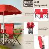 imageOutvita Folding Double Camping Chair wUmbrella Beverage Holder Carrying Bag Cooler Fold Up Table Large Bearing Capacity for Beach Patio Pool Park Outdoor RedRed