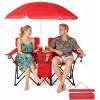 imageOutvita Folding Double Camping Chair wUmbrella Beverage Holder Carrying Bag Cooler Fold Up Table Large Bearing Capacity for Beach Patio Pool Park Outdoor RedRed