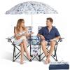 imageOutvita Folding Double Camping Chair wUmbrella Beverage Holder Carrying Bag Cooler Fold Up Table Large Bearing Capacity for Beach Patio Pool Park Outdoor RedShark Pattern