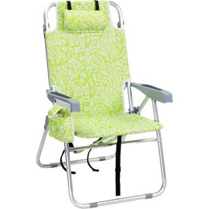 imageOutvita Backpack Beach Chair 5 Level Adjustable Positions Beach Chair with Back Storage Bag Cooler Pouch and Side Bags for Beach Poolside LawnLight Green Pattern