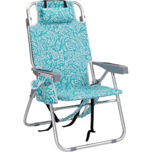 imageOutvita Backpack Beach Chair 5 Level Adjustable Positions Beach Chair with Back Storage Bag Cooler Pouch and Side Bags for Beach Poolside LawnTiffany Blue Pattern