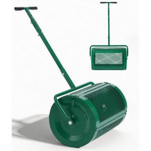imageOutvita Compost Spreader 24 Wide Peat Moss Spreader with PushTow Handle 5 Heights Adjustable PowderCoated Steel Garden Peat Moss Roller Heavy Duty for Spreading Manure Mulch TopsoilGreen