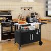 imageOutdoor Grill Cart with Storage Outdoor Grill Table with Spice Rack Lockable Wheels amp Stainless Steel Top Rolling Bar Cart Outdoor BBQ for Patio Family Home Party Bar Single Door BlackSilver With 2 Door Storage Cabinet
