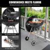 imageOutvita Charcoal Grill 22 inch Stainless Steel BBQ Charcoal with Wheels and Storage Holder for Camping Picnic Barbecue Party Outdoor