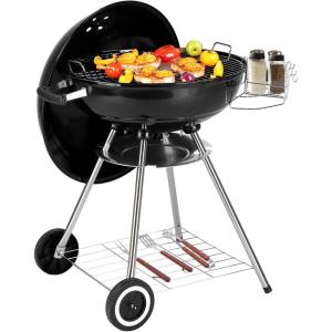 imageOutvita Charcoal Grill 22 inch Stainless Steel BBQ Charcoal with Wheels and Storage Holder for Camping Picnic Barbecue Party Outdoor