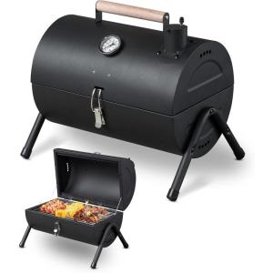 imageOutvita Portable Charcoal Grill with Thermometer DualSided Small Tabletop Barbecue Grill for Outdoor Camping BBQ Cooking Backyard Party Heavy Duty Easy Assembly Black15 X 12 X 15
