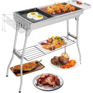 imageOutvita Portable Charcoal Grill with Thermometer DualSided Small Tabletop Barbecue Grill for Outdoor Camping BBQ Cooking Backyard Party Heavy Duty Easy Assembly Black3937 x 122 x 2795