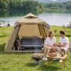 imageOutvita Inflatable Tents Easy Setup Blow Up Tent with Pump Waterproof Oxford Inflatable House for Camping Air Glamping Tent with Stove Jack Mesh Windows Storage Bag24 Khaki