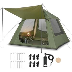 imageOutvita Inflatable Tents Easy Setup Blow Up Tent with Pump Waterproof Oxford Inflatable House for Camping Air Glamping Tent with Stove Jack Mesh Windows Storage Bag24 Green