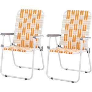 image:imageOutvita Webbed Lawn Chairs Set of 2 Foldable Metal Patio Chairs Stable Steel Outdoor Chair for Camping Fishing Beach Poolside Backyard and BBQOrangewhite