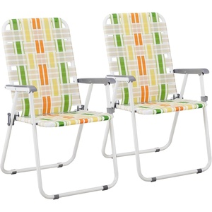 image:imageOutvita Webbed Lawn Chairs Set of 2 Foldable Metal Patio Chairs Stable Steel Outdoor Chair for Camping Fishing Beach Poolside Backyard and BBQRainbow