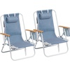 image:imageOutvita Folding Beach Chair 4 Position Adjustable Reclining Lounge Chair with Padded Headrest Large Rear amp Side Storage Pockets Lightweight Portable Outdoor Chair for Beach Pool Garden BBQBlue