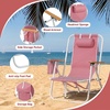 image:imageOutvita Folding Beach Chair 4 Position Adjustable Reclining Lounge Chair with Padded Headrest Large Rear amp Side Storage Pockets Lightweight Portable Outdoor Chair for Beach Pool Garden BBQPink