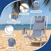 image:imageOutvita Folding Beach Chair 4 Position Adjustable Reclining Lounge Chair with Padded Headrest Large Rear amp Side Storage Pockets Lightweight Portable Outdoor Chair for Beach Pool Garden BBQBlue