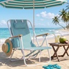 image:imageOutvita Folding Beach Chair 4 Position Adjustable Reclining Lounge Chair with Padded Headrest Large Rear amp Side Storage Pockets Lightweight Portable Outdoor Chair for Beach Pool Garden BBQMint Green