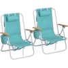 image:imageOutvita Folding Beach Chair 4 Position Adjustable Reclining Lounge Chair with Padded Headrest Large Rear amp Side Storage Pockets Lightweight Portable Outdoor Chair for Beach Pool Garden BBQMint Green