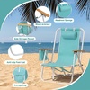 image:imageOutvita Folding Beach Chair 4 Position Adjustable Reclining Lounge Chair with Padded Headrest Large Rear amp Side Storage Pockets Lightweight Portable Outdoor Chair for Beach Pool Garden BBQMint Green
