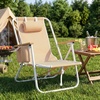 image:imageOutvita Folding Beach Chair 4 Position Adjustable Reclining Lounge Chair with Padded Headrest Large Rear amp Side Storage Pockets Lightweight Portable Outdoor Chair for Beach Pool Garden BBQOrange