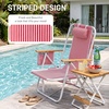 image:imageOutvita Folding Beach Chair 4 Position Adjustable Reclining Lounge Chair with Padded Headrest Large Rear amp Side Storage Pockets Lightweight Portable Outdoor Chair for Beach Pool Garden BBQPink