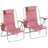 image:imageOutvita Folding Beach Chair 4 Position Adjustable Reclining Lounge Chair with Padded Headrest Large Rear amp Side Storage Pockets Lightweight Portable Outdoor Chair for Beach Pool Garden BBQPink