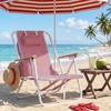 image:imageOutvita Folding Beach Chair 4 Position Adjustable Reclining Lounge Chair with Padded Headrest Large Rear amp Side Storage Pockets Lightweight Portable Outdoor Chair for Beach Pool Garden BBQPink