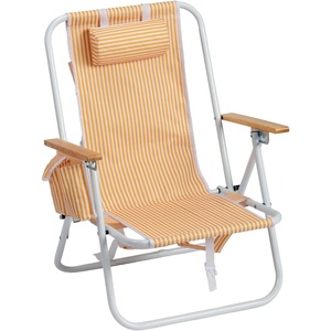 image:imageOutvita Folding Beach Chair 4 Position Adjustable Reclining Lounge Chair with Padded Headrest Large Rear amp Side Storage Pockets Lightweight Portable Outdoor Chair for Beach Pool Garden BBQOrange