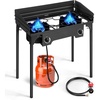image:imageOutvita 3 Burner Propane Gas Stove for Outdoor Cooking 225000 BTU  Camping Cooker with Windscreen for Cooking BBQ Baking Turkey FryingDouble BurnersWindscreen