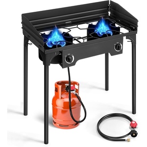 image:imageOutvita 3 Burner Propane Gas Stove for Outdoor Cooking 225000 BTU  Camping Cooker with Windscreen for Cooking BBQ Baking Turkey FryingDouble BurnersWindscreen