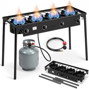 image:imageOutvita 3 Burner Propane Gas Stove for Outdoor Cooking 225000 BTU  Camping Cooker with Windscreen for Cooking BBQ Baking Turkey FryingFour Burners