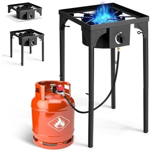 image:imageOutvita 3 Burner Propane Gas Stove for Outdoor Cooking 225000 BTU  Camping Cooker with Windscreen for Cooking BBQ Baking Turkey FryingSingle Burner