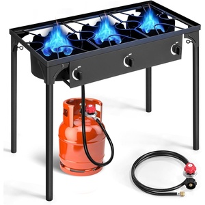 image:imageOutvita 3 Burner Propane Gas Stove for Outdoor Cooking 225000 BTU  Camping Cooker with Windscreen for Cooking BBQ Baking Turkey FryingThree Burners