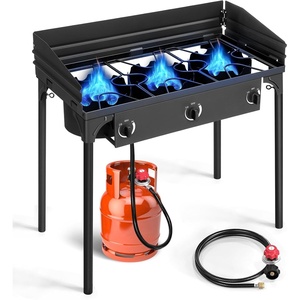 image:imageOutvita 3 Burner Propane Gas Stove for Outdoor Cooking 225000 BTU  Camping Cooker with Windscreen for Cooking BBQ Baking Turkey FryingThree BurnersWindscreen